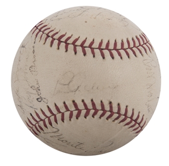 1936 World Series Champion New York Yankees Team Signed ONL Frick Baseball With 23 Signatures Including Gehrig & Rookie DiMaggio (JSA)